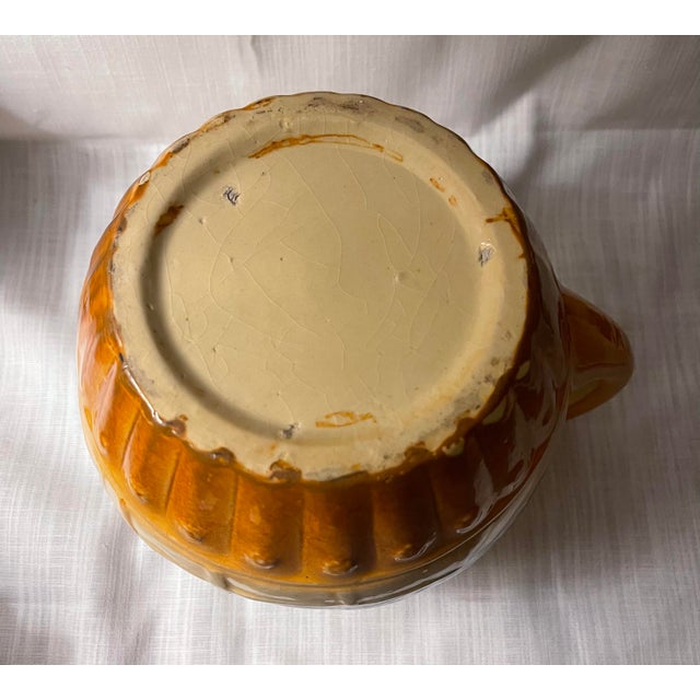 Antique 1910s Attributed to Roseville Yellow Ware Woodlands Pitcher Glazed Countryside Scene For Sale - Image 9 of 12