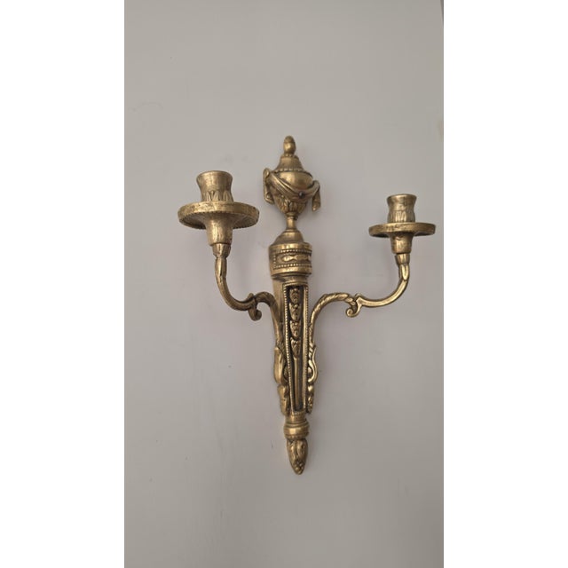 Dimensions (each): 9.5 x 4 x 13 inches 24.1 x 10.2 x 33 cm Combined Weight: 2100 g 4.6 lbs Elegant pair of vintage bronze...