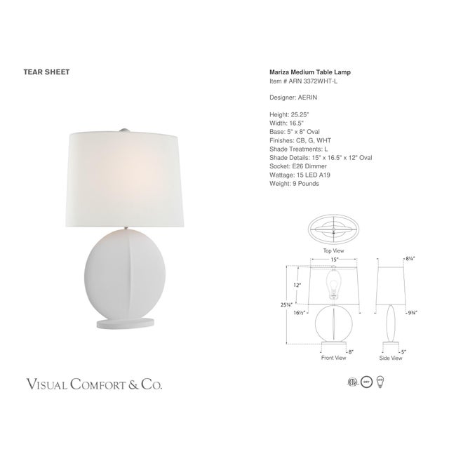 AERIN by Visual Comfort Signature Mariza Medium Table Lamp in White with Linen Shade Designer: AERIN Height: 25.25" Base:...