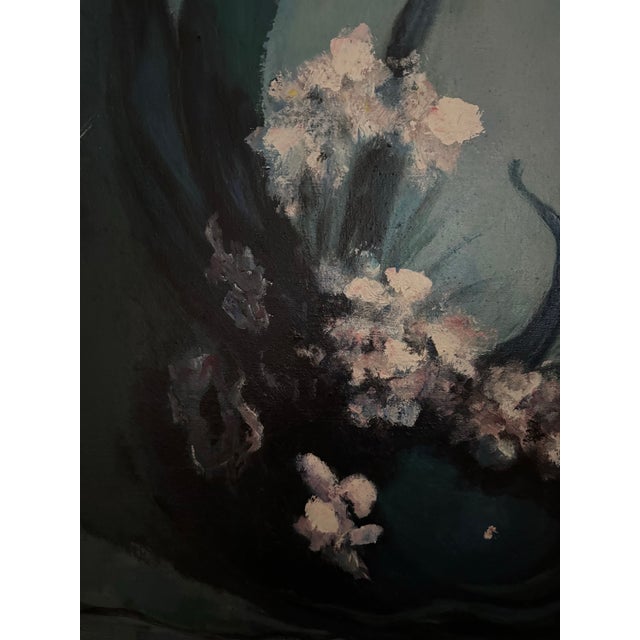 Contemporary Vintage Large Organic Abstract Floral Acrylic Painting by Sonia Scaring, “Blue Swirls” For Sale - Image 3 of 11