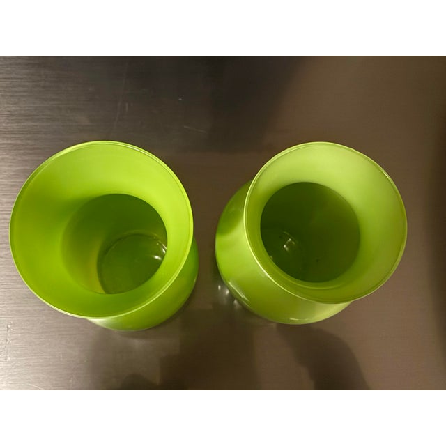 Vintage Chartreuse Blown Glass Vase Set For Sale - Image 4 of 6