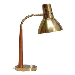 Adjustable Table Lamp in Brass and Teak from Boréns Borås, Sweden, 1960s For Sale