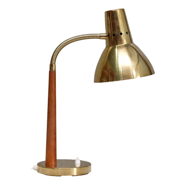 Adjustable Table Lamp in Brass and Teak from Boréns Borås, Sweden, 1960s For Sale