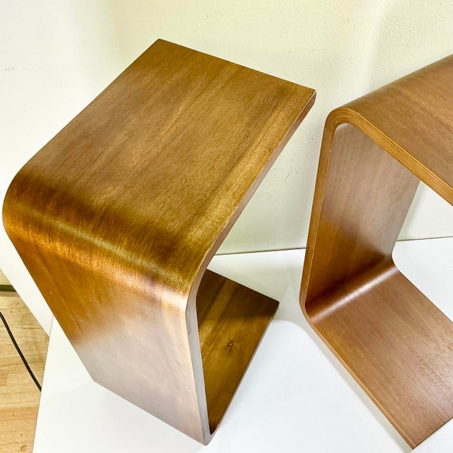 Wood 1980s Vintage Italian Style Postmodern Contemporary Teak Bentwood Drinks Table - A Pair For Sale - Image 7 of 13