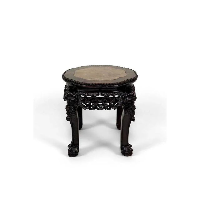 Brown Asian Side Table in Wood Carved and Marble Top, 1880s For Sale - Image 8 of 8
