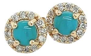 Natural Turquoise Diamond Stud Earrings 14k Yellow Gold 0.65 TCW Certified