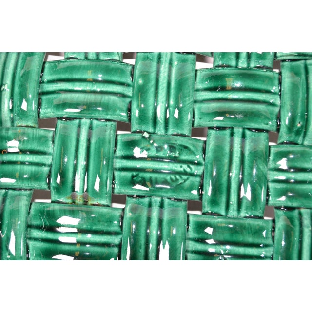 Vallauris France Glazed Ceramic Woven Green Trivet Mid-Century Modern Pottery For Sale - Image 11 of 13