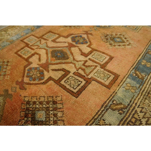 Salmon 1920s Salmon Geometric Antique Nw Persian Karajeh 2'10'' X 17'10'' Rug Knotted Wool Carpet Runner For Sale - Image 8 of 10
