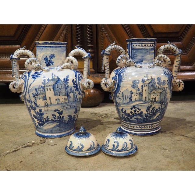 Antique Blue and White Lidded Vases From Savona, Italy, Circa 1800 For Sale - Image 12 of 12