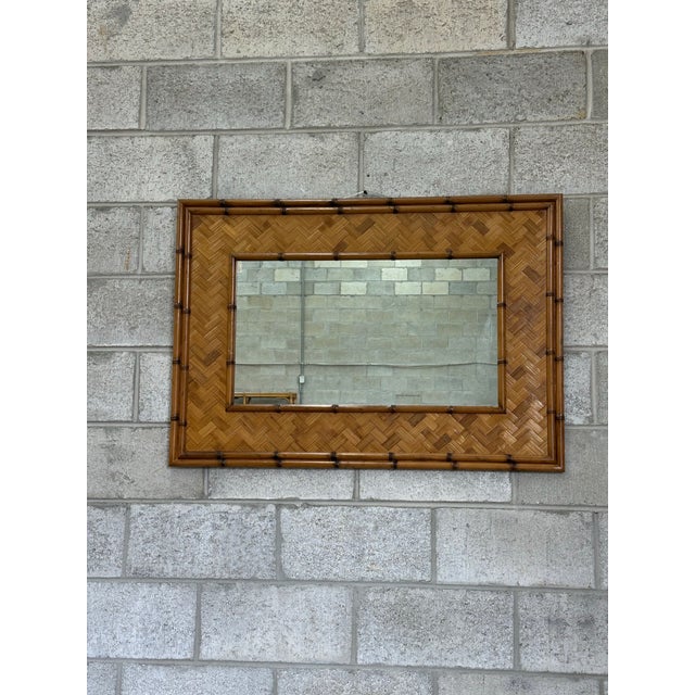 Boho Chic 1980s Large Bamboo Wall Mirror For Sale - Image 3 of 12