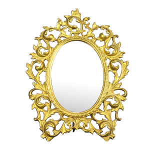 19th Century French Ornate Brass Vanity Mirror Tabletop or Wall Hanging
