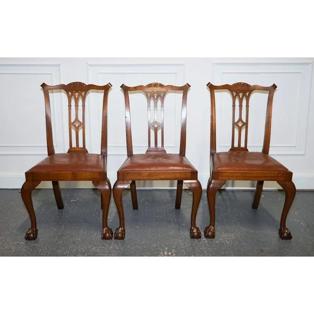 Chippendale Style Dining Chairs with Leather Seats, Set of 5 For Sale - Image 3 of 18