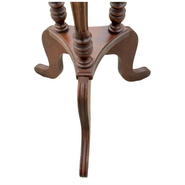 Traditional Pedestal Tripod Walnut Side Table Plant Stand With Turned Legs For Sale - Image 3 of 9
