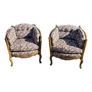 1970s Vintage Pair of Rustic Barrel Chairs With Canning
