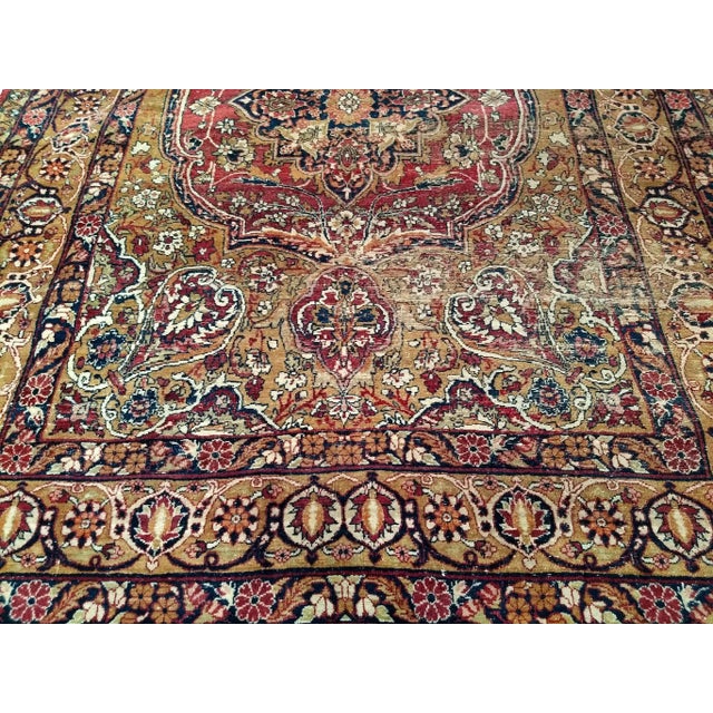 19Th Century Persian Kerman Lavar Rug, Handwoven Medallion Floral Pattern With Silk Highlights, Gold & Red, 4’ X 6’ For Sale In Chicago - Image 6 of 8