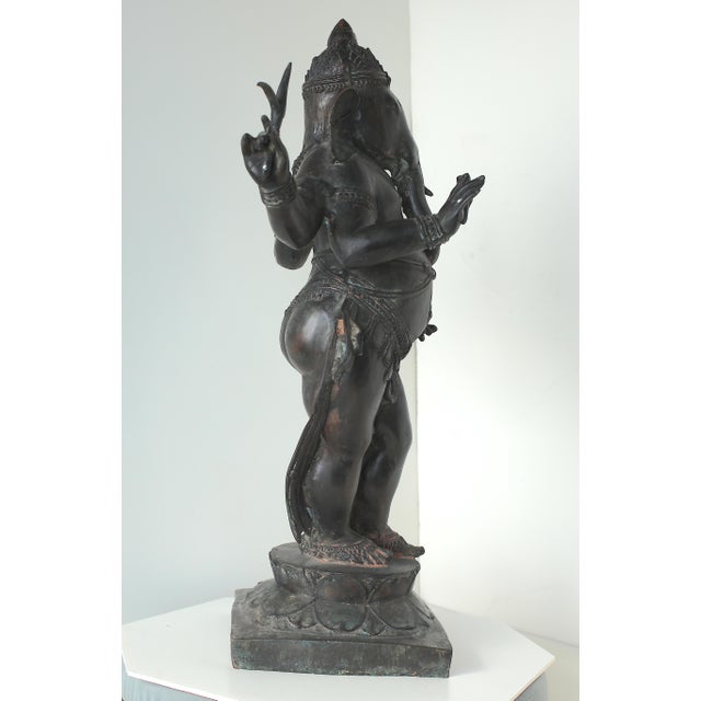 Metal Large Antique Chola Style Standing Ganesha For Sale - Image 7 of 13
