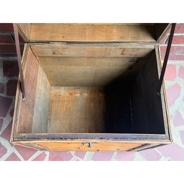 Brown Midcentury Campaign Split Bamboo and Copper Trunk With Domed Lid For Sale - Image 8 of 13