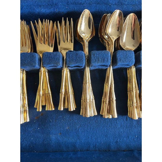 Chinoiserie Mid 20th Century Gold Plated Bamboo Style Flatware Set- 72 Pieces For Sale - Image 3 of 12