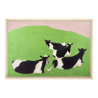 Cows on a Grassy Hill With a Rosy Sky by P. L. Bradbury For Sale