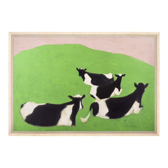 Cows on a Grassy Hill With a Rosy Sky by P. L. Bradbury For Sale