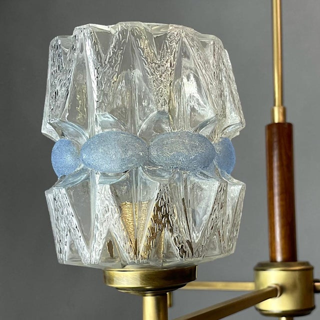 1960s Mid-Century Modern Three-Light Wood and Glass Chandelier, 1960s For Sale - Image 5 of 15