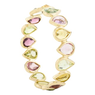 Pear Cut Modern Eternity Multi Tourmaline Band in 18k Gold Size 5 For Sale