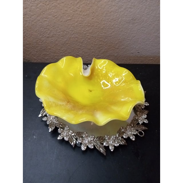 Exquisite Murano Italy Aventurine Canary Yellow Ashtray Bowl For Sale - Image 4 of 6