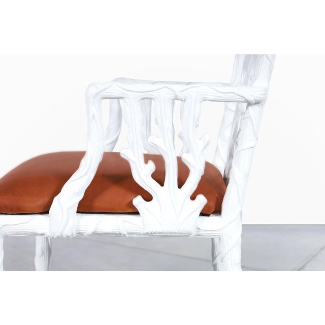 Vintage Hollywood Regency White Lacquered and Leather Armchairs, 1950s For Sale - Image 10 of 12