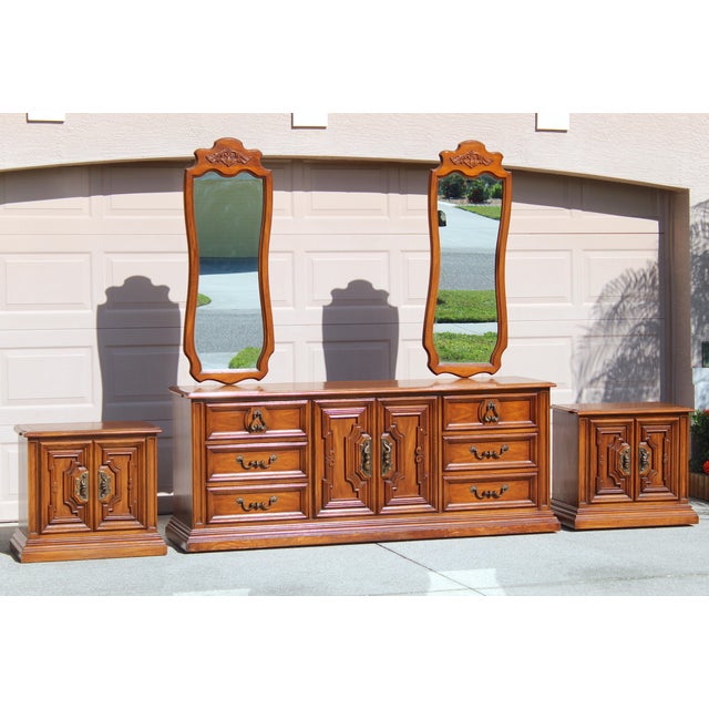 Elevate your bedroom with this 1970s vintage solid wood dresser set by White Fine Furniture, a name renowned for its...