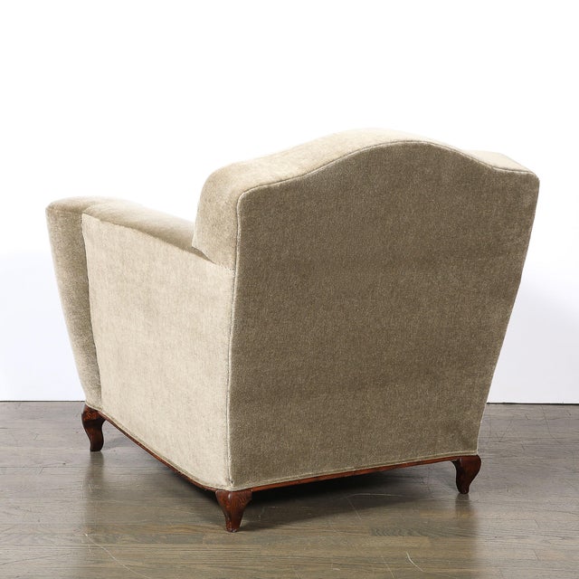 Pair of Art Deco Sinuous Club Chairs in Taupe Mohair & Walnut Supports For Sale - Image 13 of 17