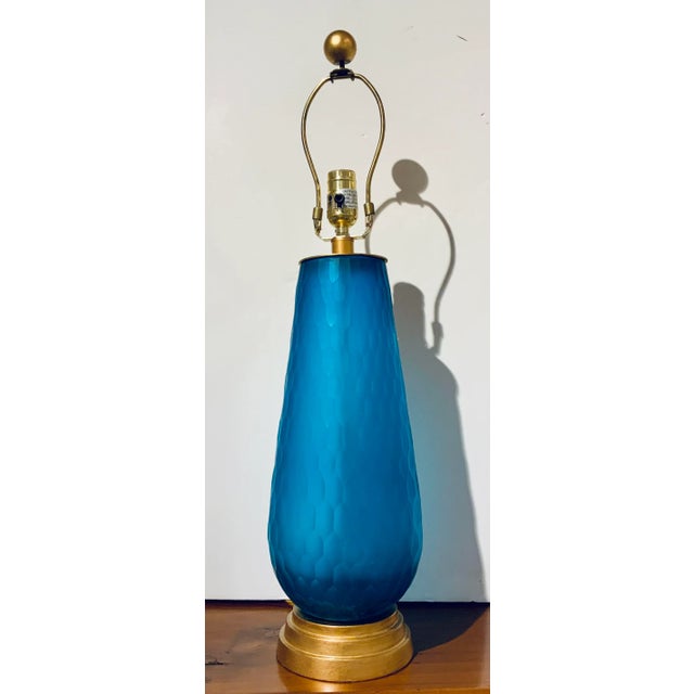 Modern Chiseled Blue Glass Table Lamp For Sale In Atlanta - Image 6 of 6