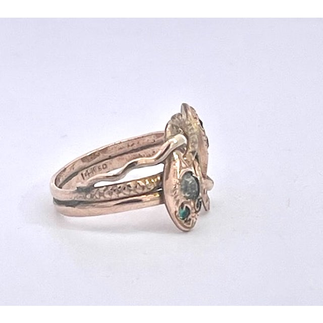 Antique Victorian 14k Yellow Gold Double Snake Ring With Gemstones, Size 6.5 For Sale - Image 14 of 14