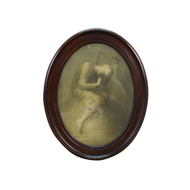 Antique lithograph print representation of the 1886 Symbolist painting Hope by the English artist George Frederic Watts....