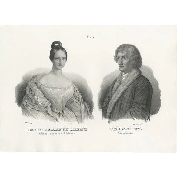 Mid 19th Century J. Honegger, Princess Hélène of Orléans and Bertel Thorvaldsen, 1845, Litograph on Paper For Sale - Image 5 of 5