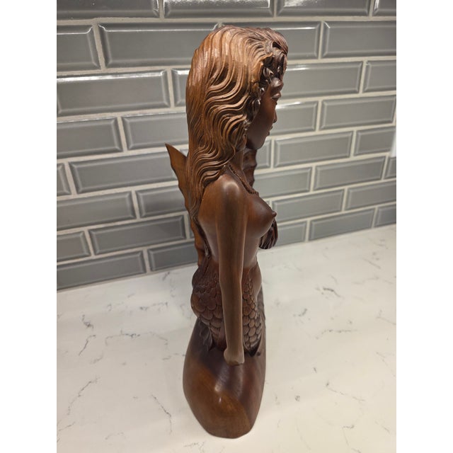 Art Deco Signed 1950s Monumental Mid-Century Balinese Art Deco Mermaid Hardwood Sculpture by a.a. Fatimah For Sale - Image 3 of 12