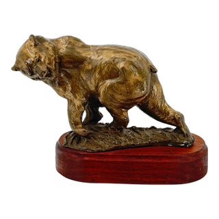Vintage Wildlife Collection - Franco Vianello Lost-Wax Bronze Bear Sculpture - Growl For Sale