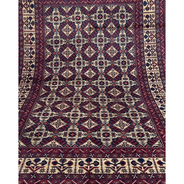 Afghan Turkmen Hand-Knotted Wool Rug, Ivory Star Lattice, 9'10" X 6'8" For Sale - Image 14 of 14