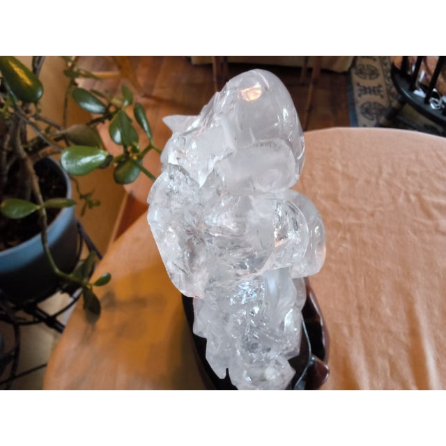 Early 20th Century Chinese Hand Carved Crystal Sculpture on a Rosewood Stand For Sale - Image 9 of 11