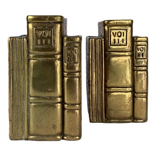Heavy Brass Bookset Bookends - a Pair For Sale