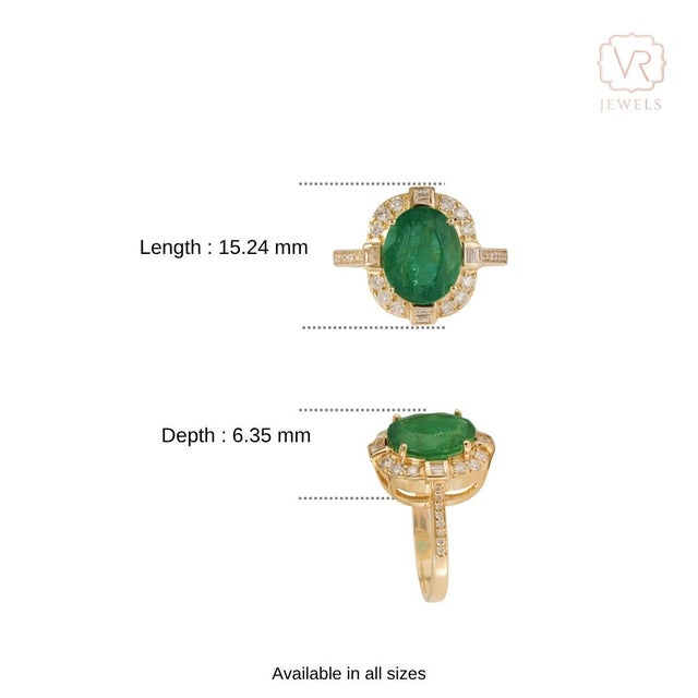 Mid 1920s Style 3.27Carats Oval Emerald Diamond 14k Gold Art Deco Ring Size 4 For Sale - Image 12 of 18
