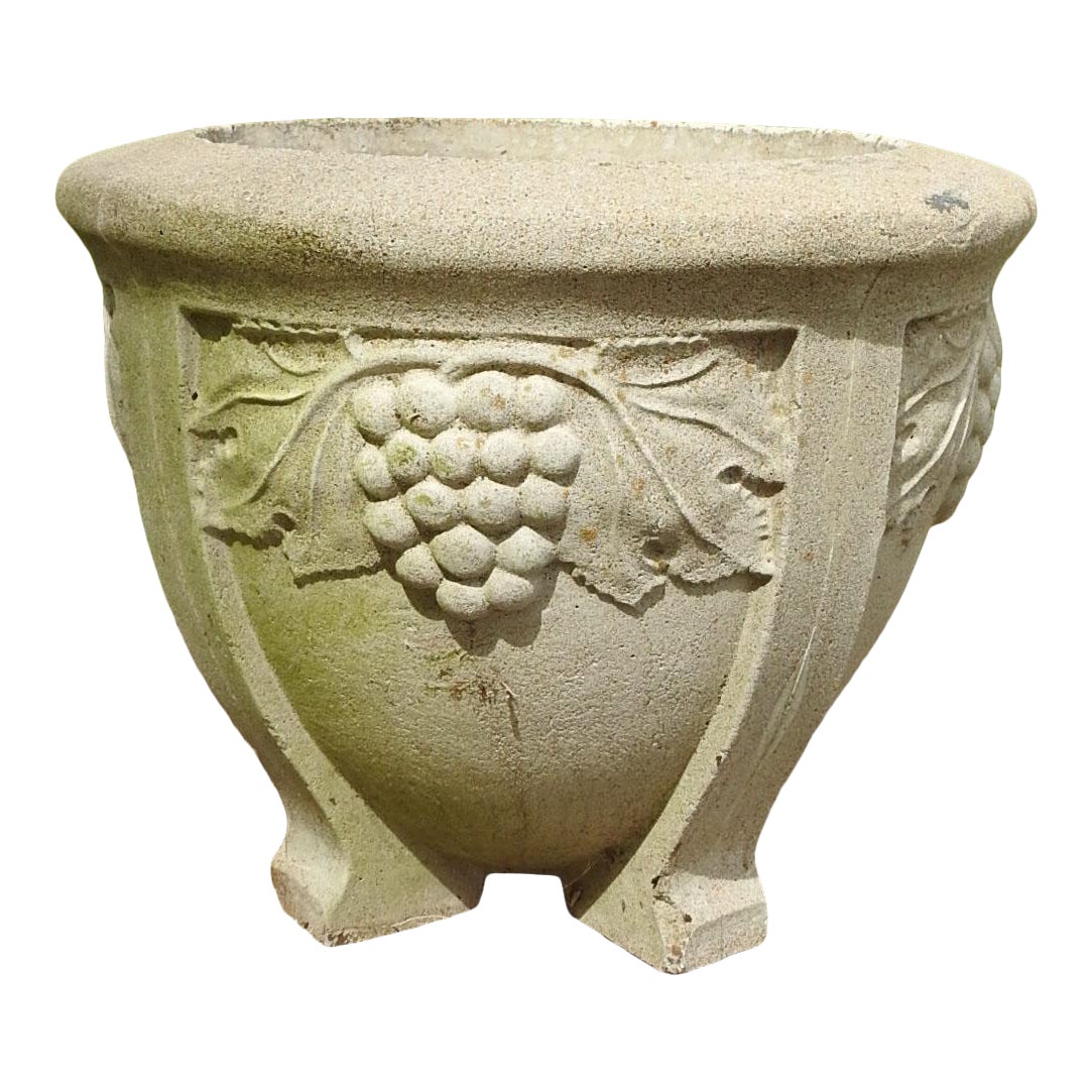 Vintage Concrete Planter Grape Vine Design Chairish