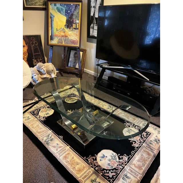 1980s Modernist Chrome & Brass Tulip Coffee Table in the Manner of Karl Springer For Sale - Image 9 of 10