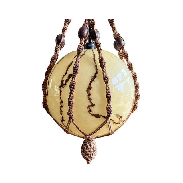 Braided Macramé Sisal and Marbled Glass Globe Pendant Lamp by Temde, 1970s For Sale - Image 4 of 18