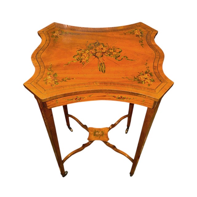 19th Century English Adam Style Satinwood & Maple Scalloped Side Table. For Sale In Los Angeles - Image 6 of 8