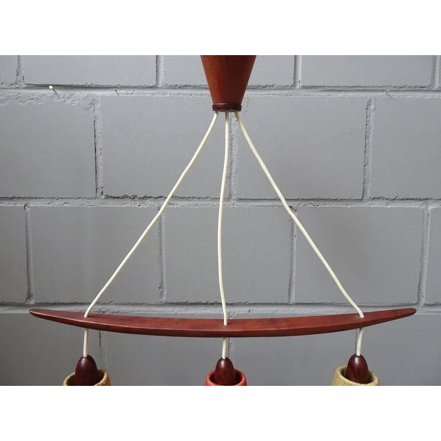 1960s Teak and Sisal Ceiling Lamp in Beige and Dark Red from Temde, 1960s For Sale - Image 5 of 11