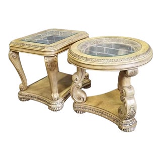1990s Vintage Schnadig Wood/Glass Side Tables, Set of Two For Sale