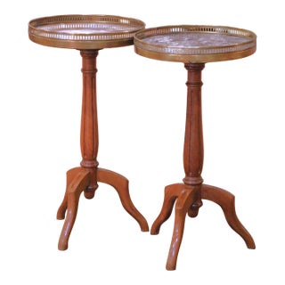 Early 20th Century French Napoleon III Walnut Martini Tables With Marble Tops For Sale