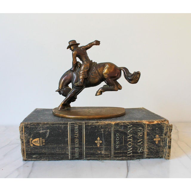 Vintage Russwood Solid Bronze Cowboy Riding Horse Bookend For Sale - Image 4 of 9