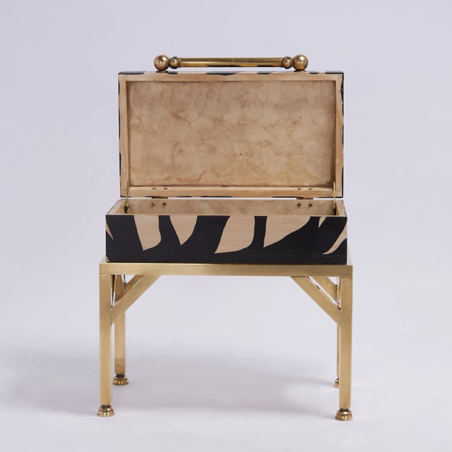 Pair of Vintage British Colonial Style Faux Zebra Boxes on Stands For Sale - Image 11 of 12