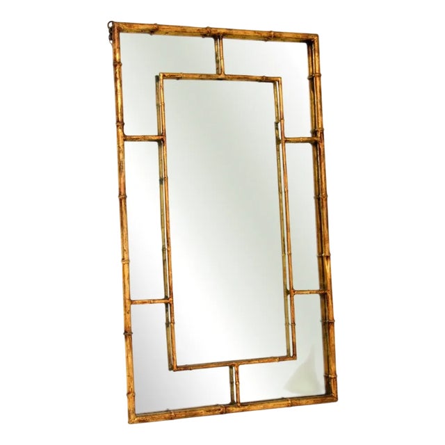 Vintage Italian Gilt Metal Mirror, 1971 For Sale